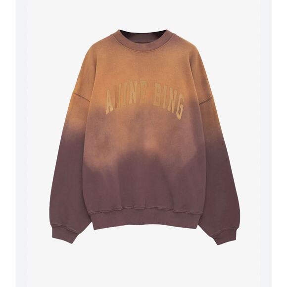 Anine Bing Harvey Crewneck Sweatshirt Washed Faded Burgundy Tie Dye Medium - Picture 3 of 11